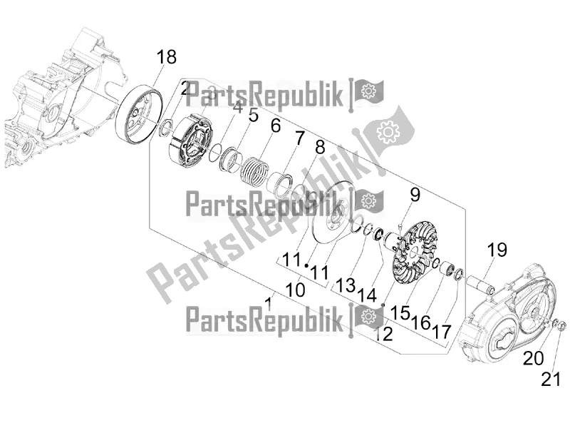 All parts for the Driven Pulley of the Aprilia SRV 850 2019