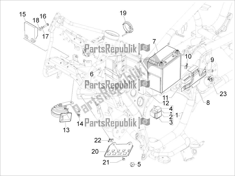 Alle onderdelen voor de Afstandsbedieningen - Batterij - Claxon van de Aprilia SRV 850 2019