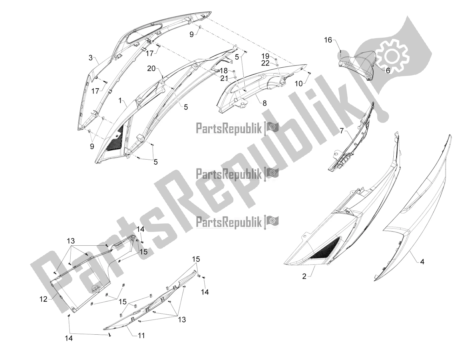 Todas las partes para Cubierta Lateral - Alerón de Aprilia SRV 850 2019