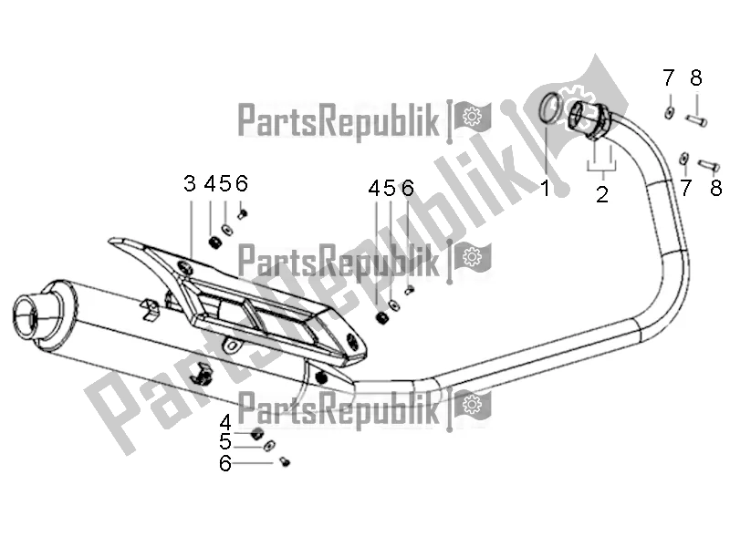 All parts for the Muffler Assembly of the Aprilia STX 150 2016