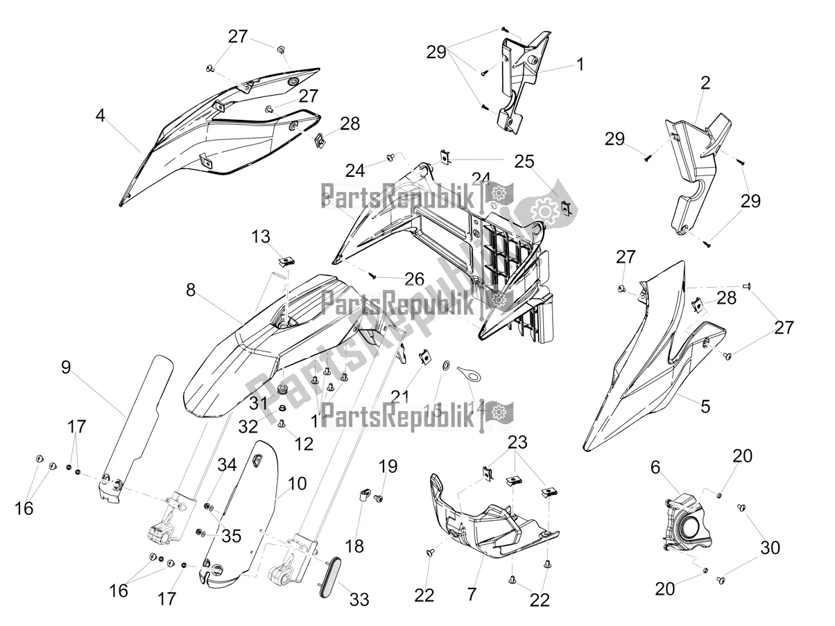 Alle onderdelen voor de Voorkant Lichaam van de Aprilia SX 125 2020