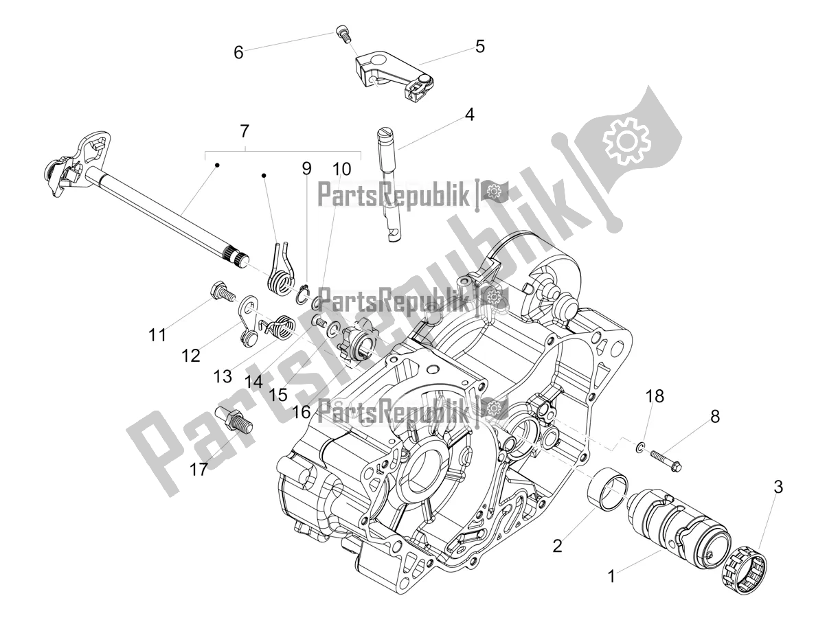 All parts for the Gear Box / Selector / Shift Cam of the Aprilia SX 125 2020
