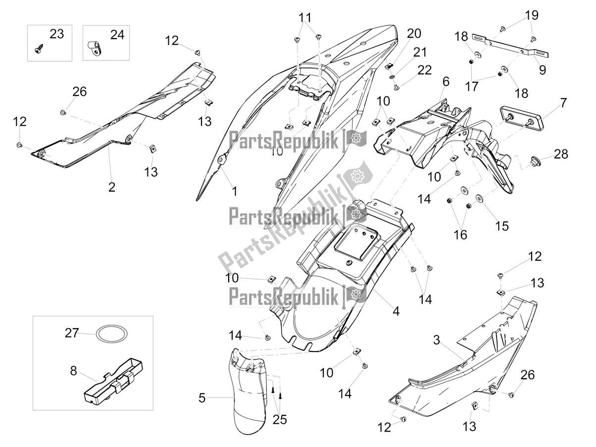 Alle onderdelen voor de Achterlichaam van de Aprilia SX 125 2020