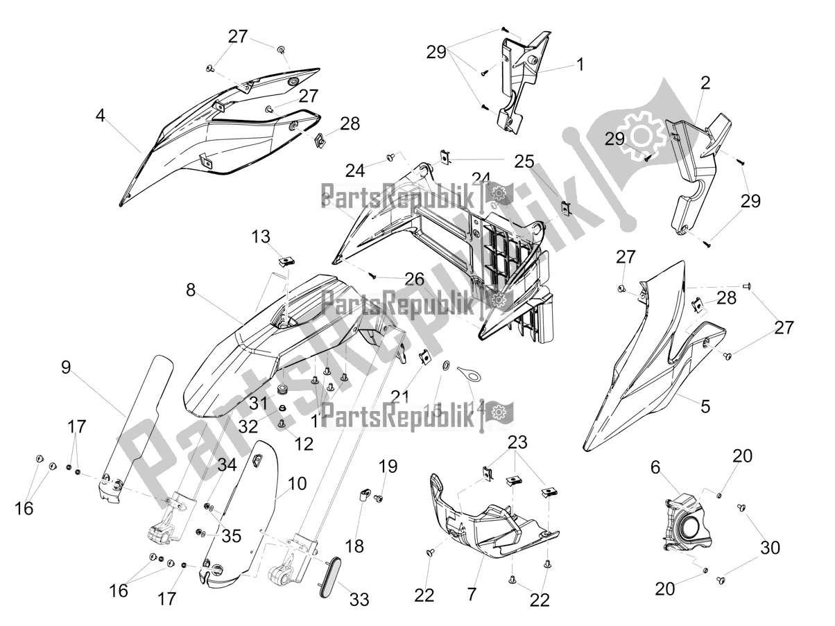 Alle onderdelen voor de Voorkant Lichaam van de Aprilia SX 125 2021