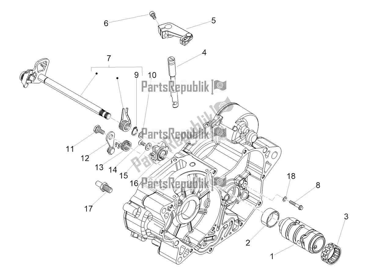 All parts for the Gear Box / Selector / Shift Cam of the Aprilia SX 125 2021