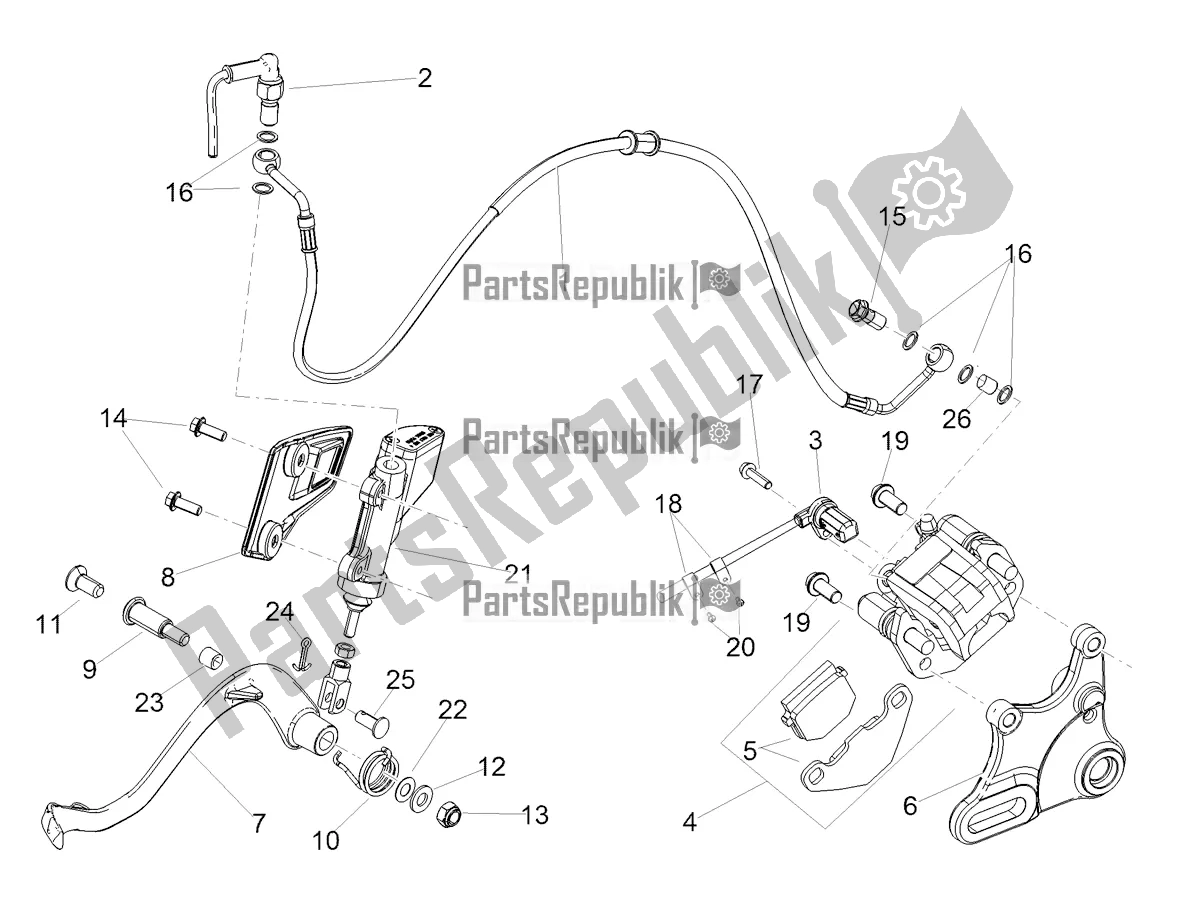 Alle onderdelen voor de Achter Remsysteem van de Aprilia SX 125 2021