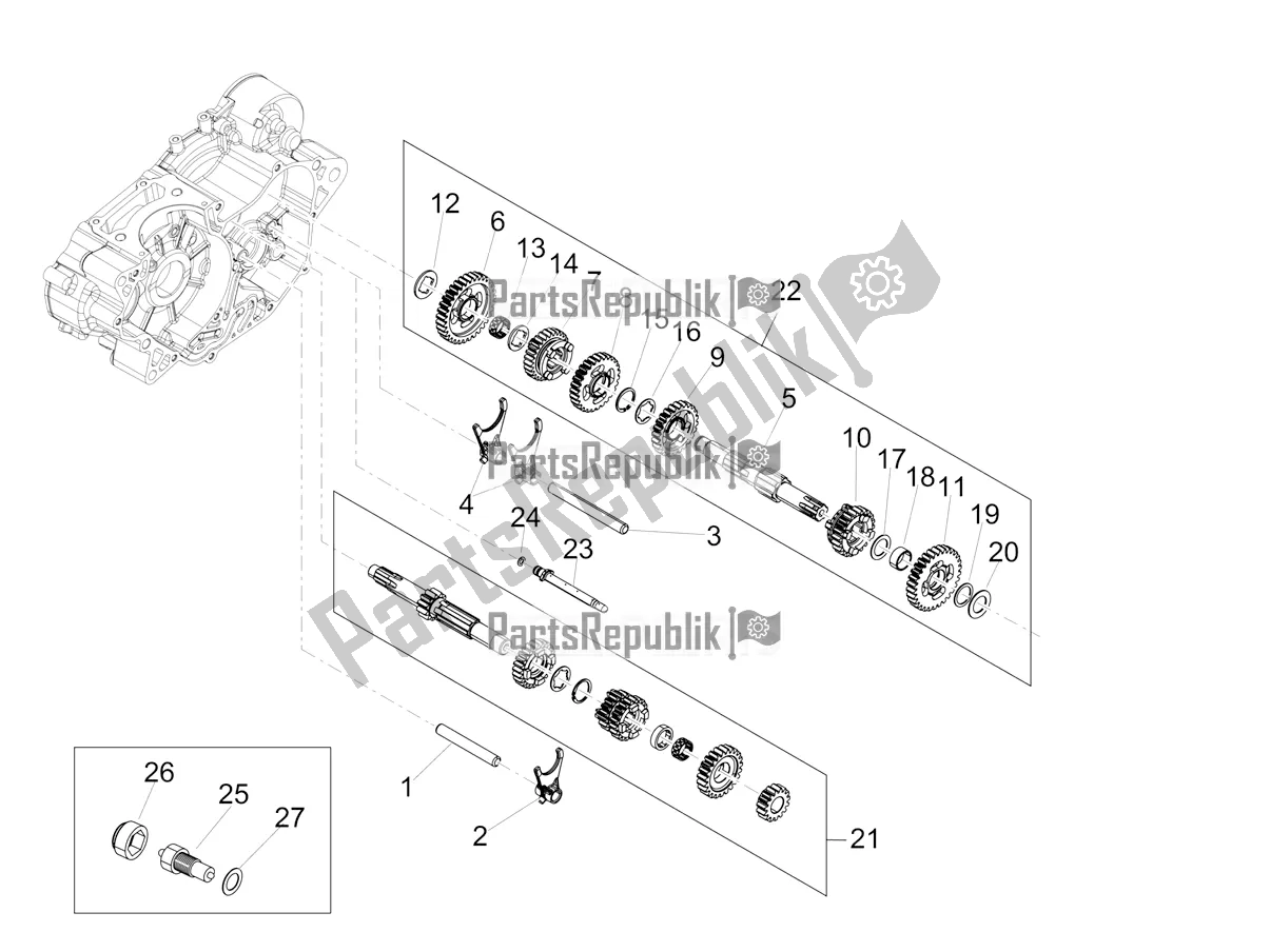 All parts for the Gear Box - Gear Assembly of the Aprilia SX 125 2022