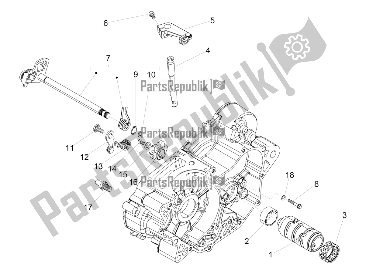 All parts for the Gear Box / Selector / Shift Cam of the Aprilia SX 125 Apac 2019