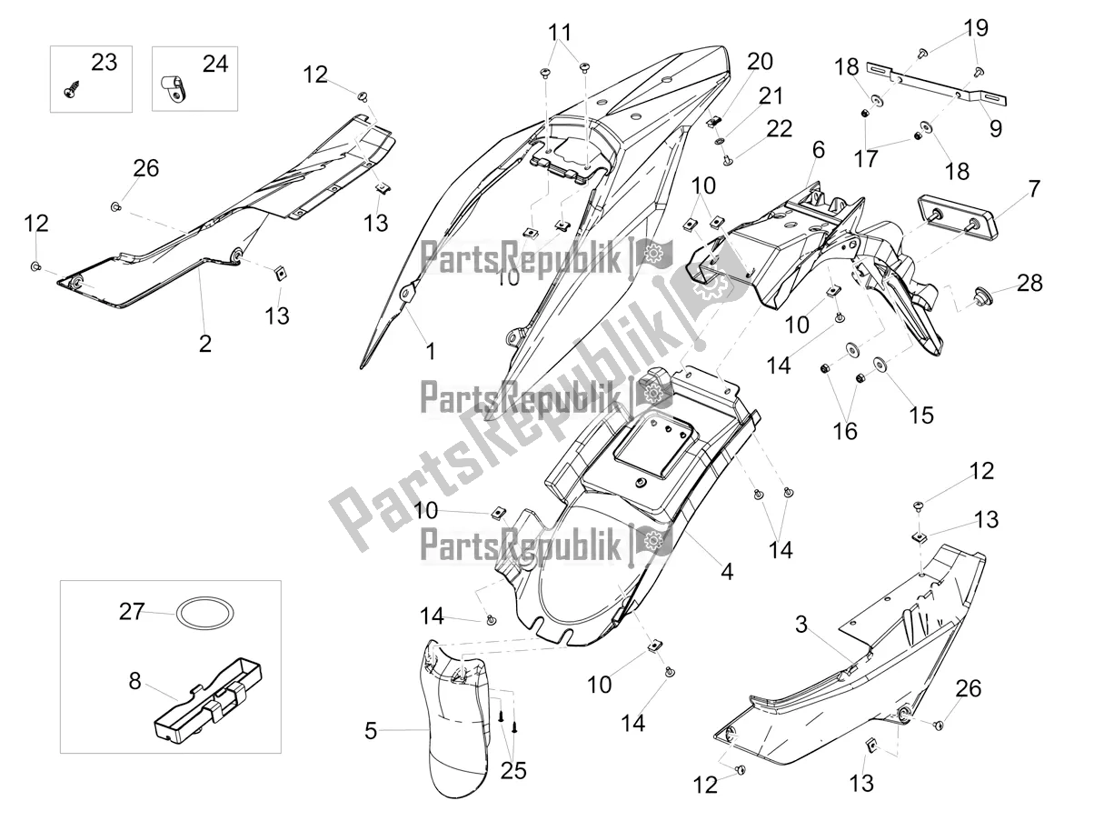 All parts for the Rear Body of the Aprilia SX 125 Apac 2019