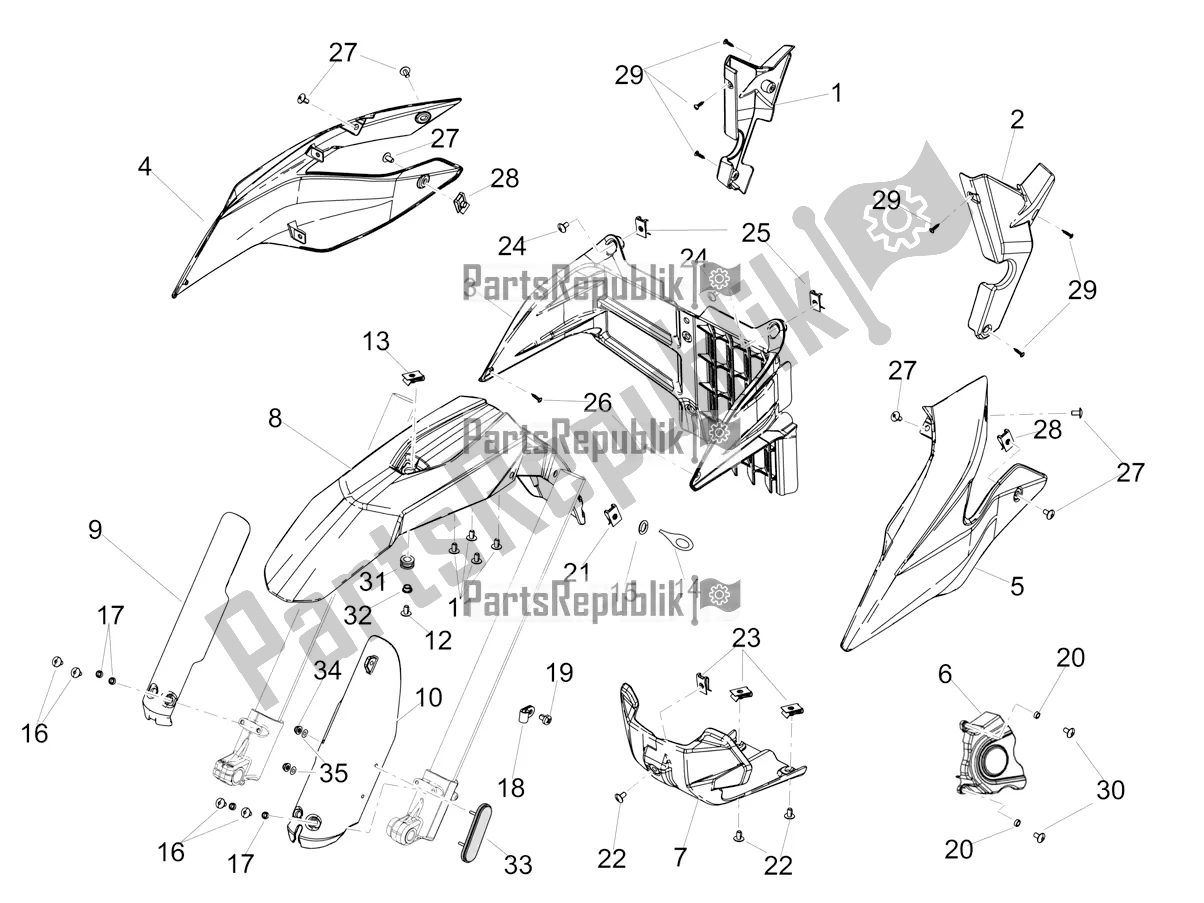 Alle onderdelen voor de Voorkant Lichaam van de Aprilia SX 125 Apac 2021