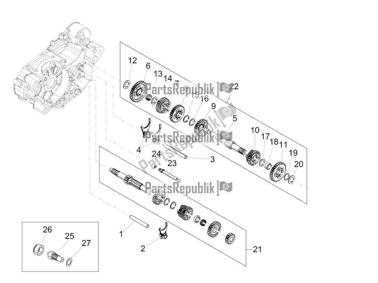 Alle onderdelen voor de Versnellingsbak - Versnellingsbak van de Aprilia SX 125 Apac 2021