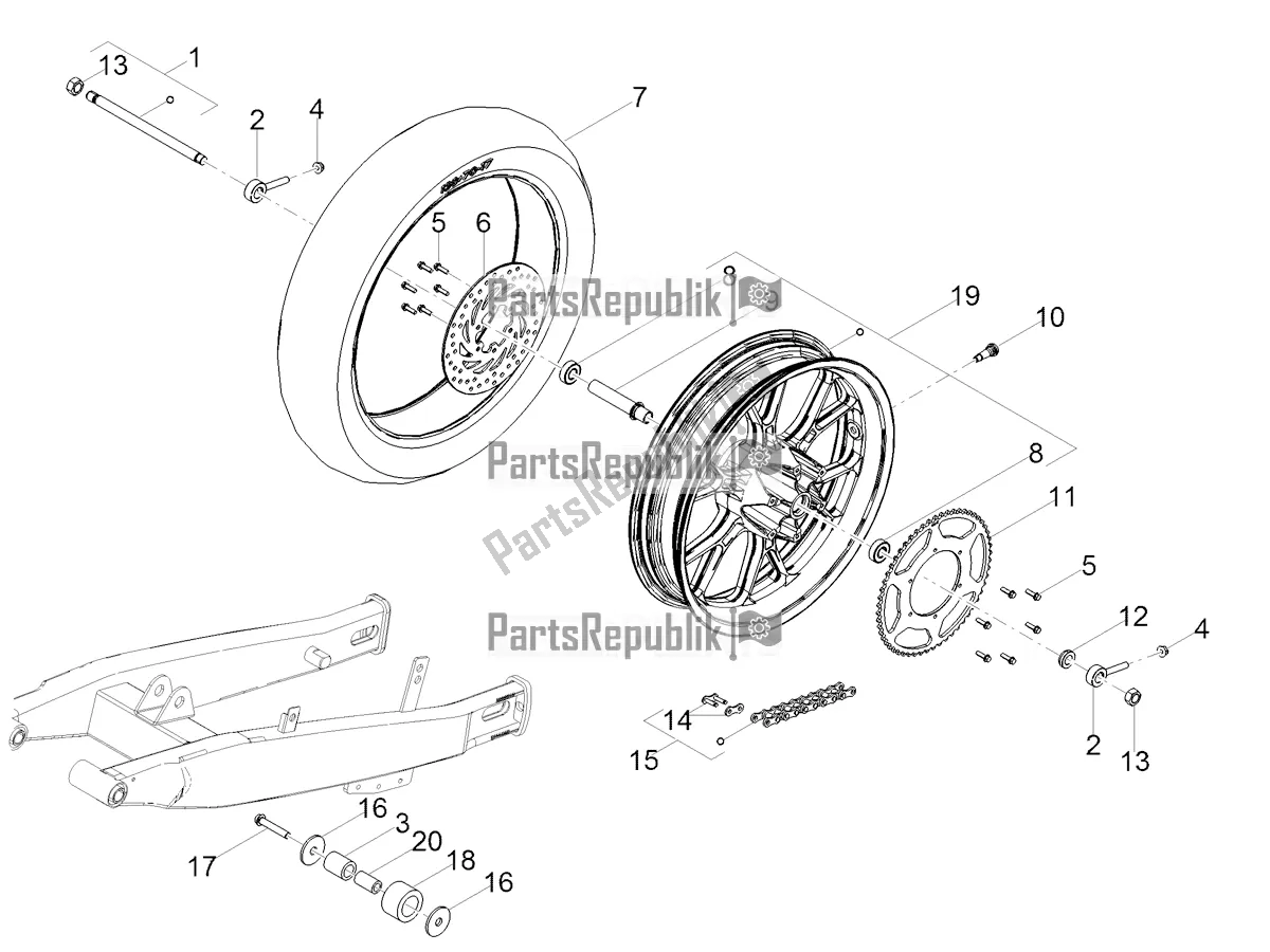 All parts for the Rear Wheel of the Aprilia SX 50 2021