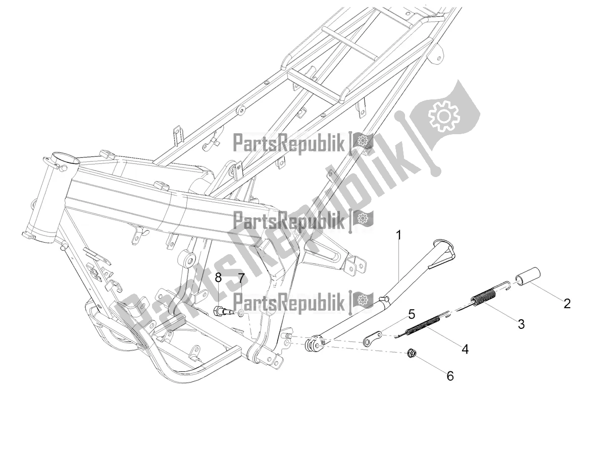 Alle onderdelen voor de Centrale Standaard van de Aprilia SX 50 Factory 2019
