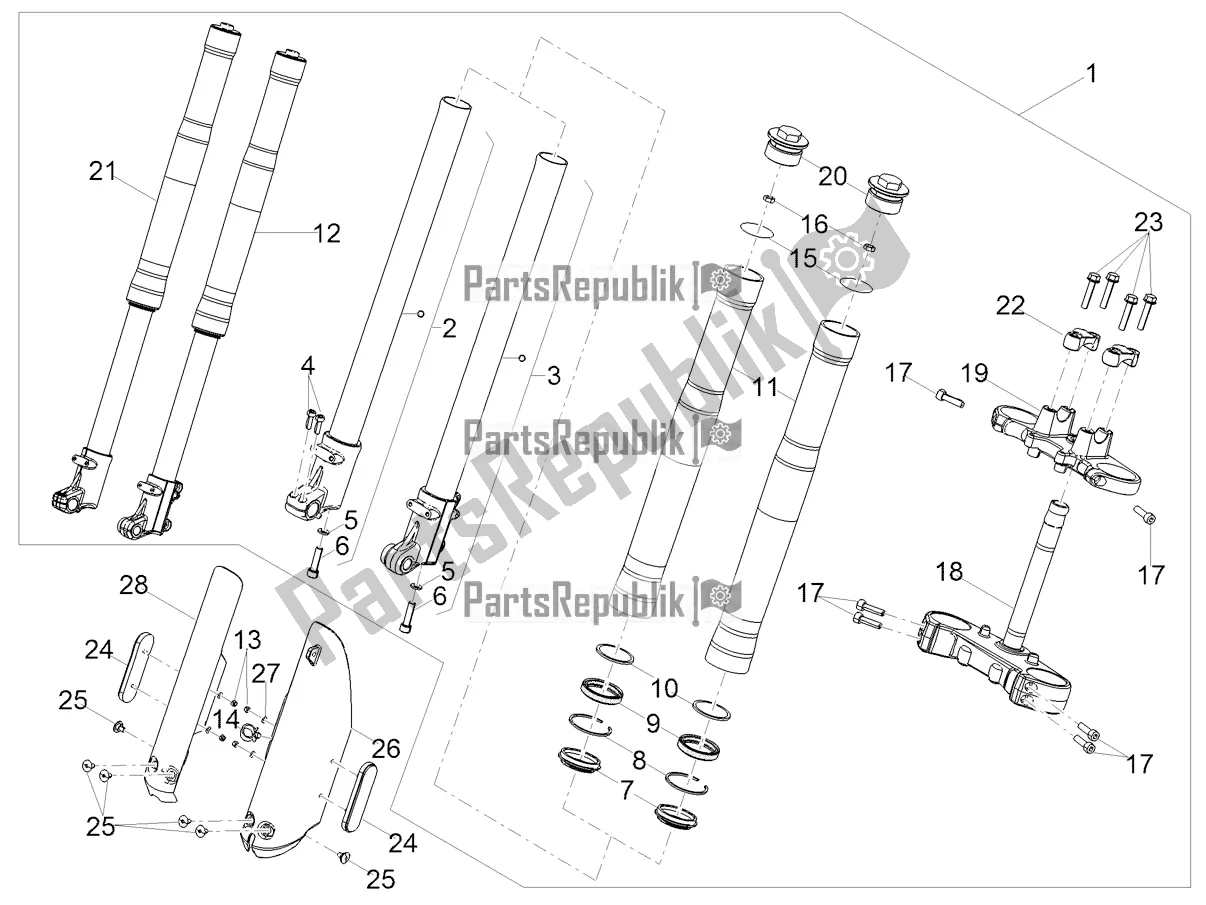 Alle onderdelen voor de Voorvork van de Aprilia SX 50 Factory 2020