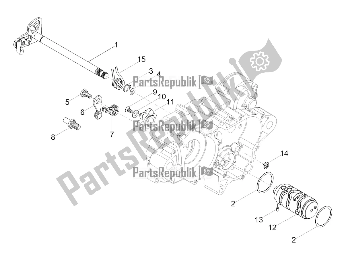 All parts for the Gear Box / Selector / Shift Cam of the Aprilia SX 50 Factory 2021