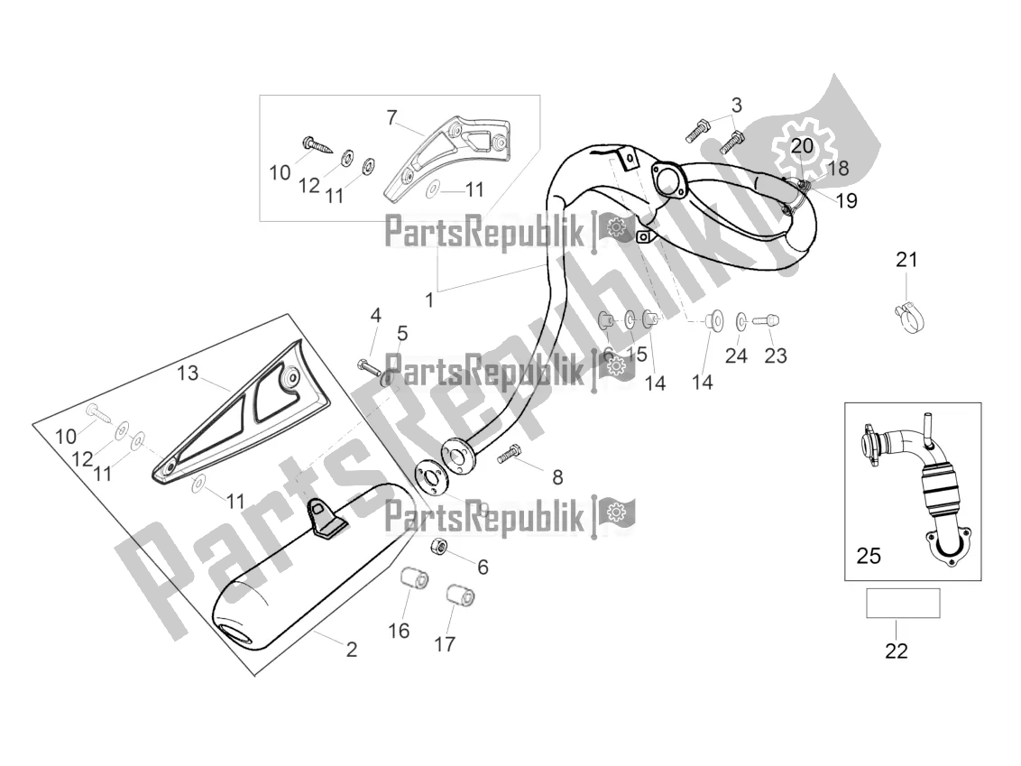 All parts for the Exhaust Unit of the Aprilia SX 50 Limited Edition 2016