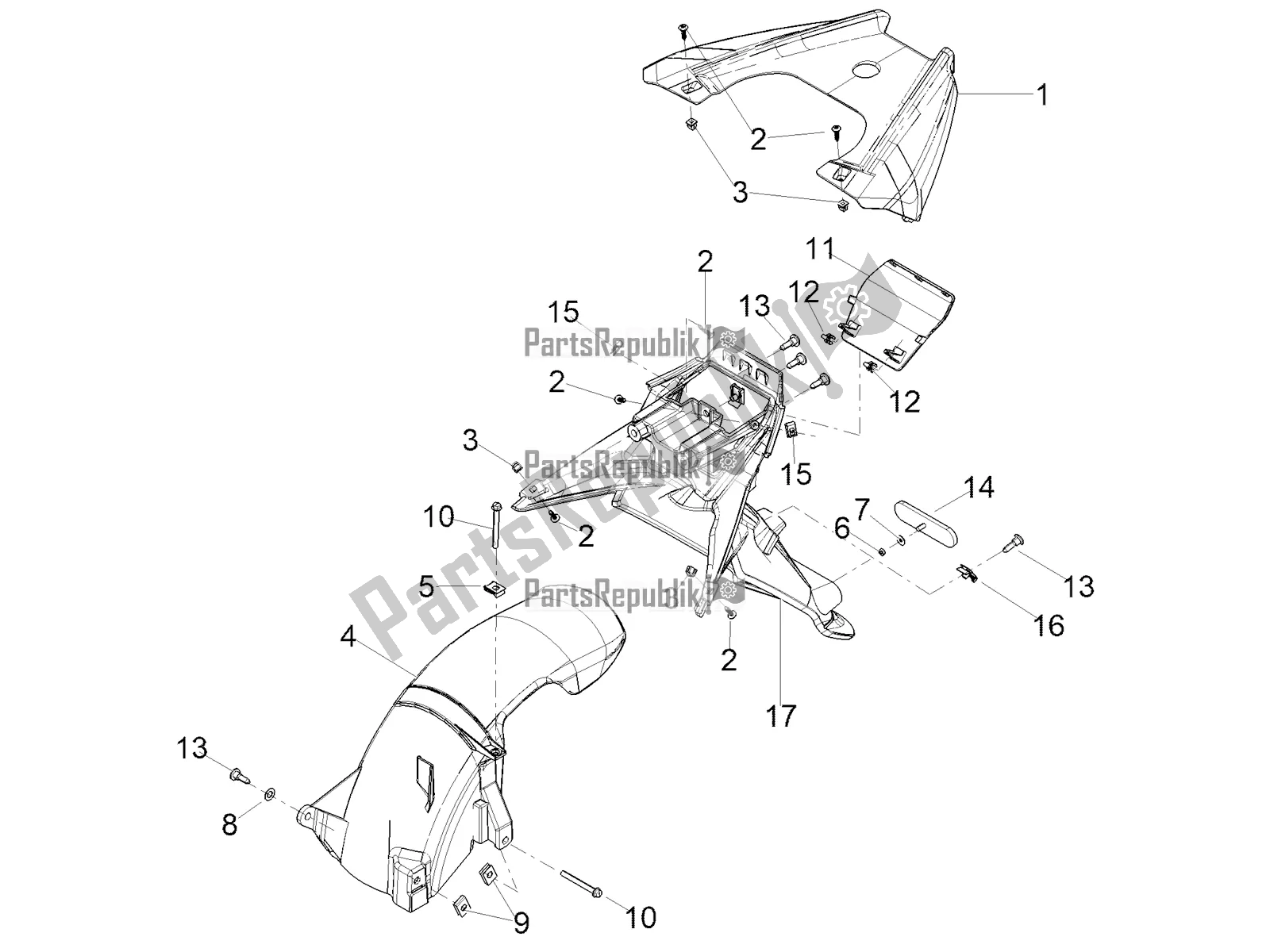 Toutes les pièces pour le Garde-boue Arrière du Aprilia SXR 160 Bsvi ABS Latam 2021