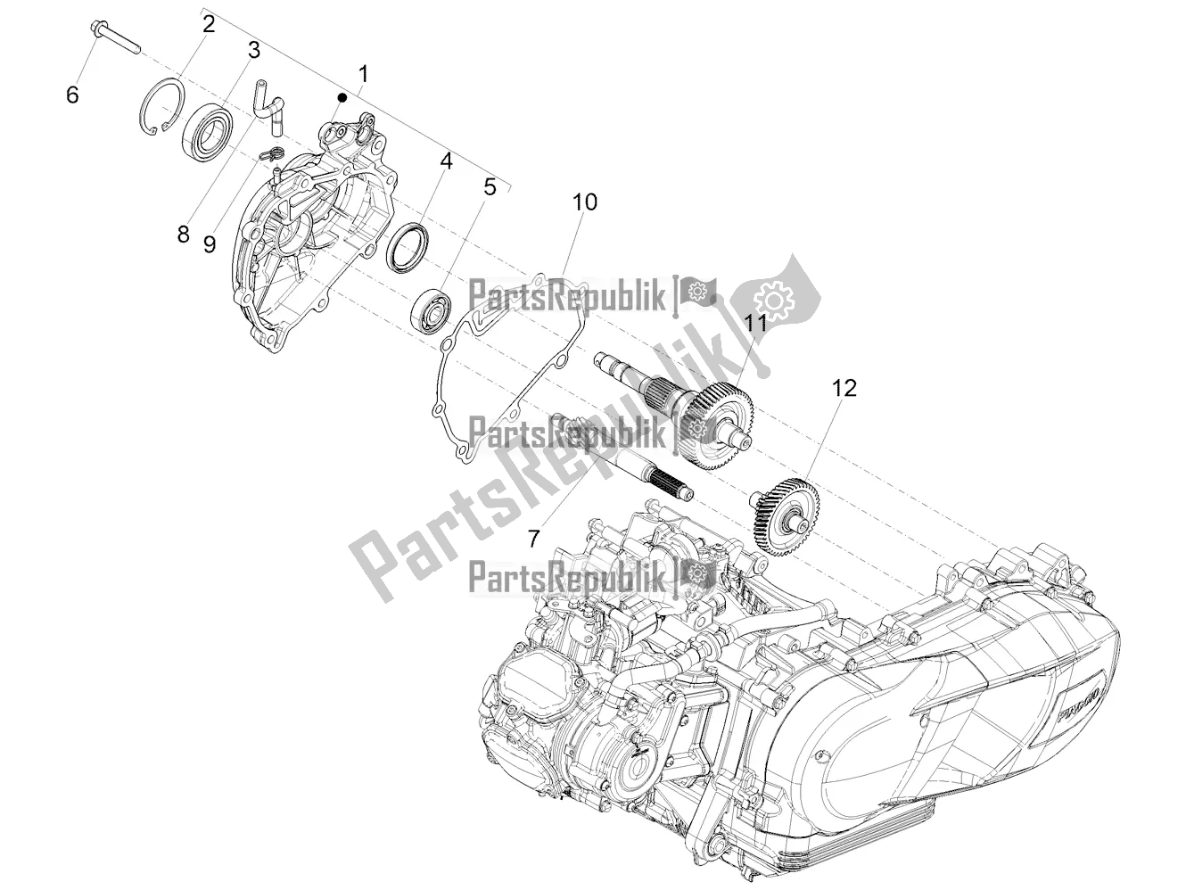 Alle onderdelen voor de Reductie-eenheid van de Aprilia SXR 160 Bsvi ABS Latam 2021