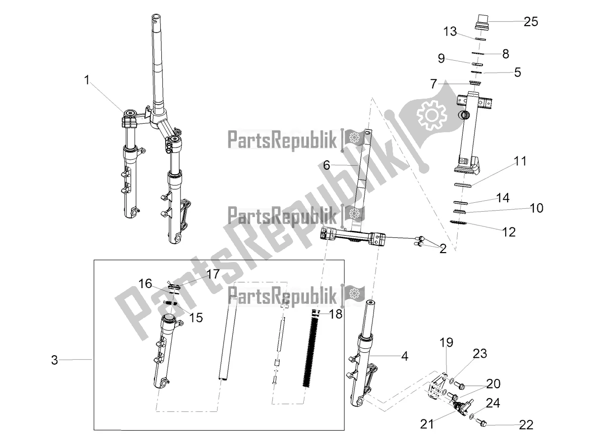 Alle onderdelen voor de Voorvork van de Aprilia SXR 160 Bsvi ABS Latam 2022
