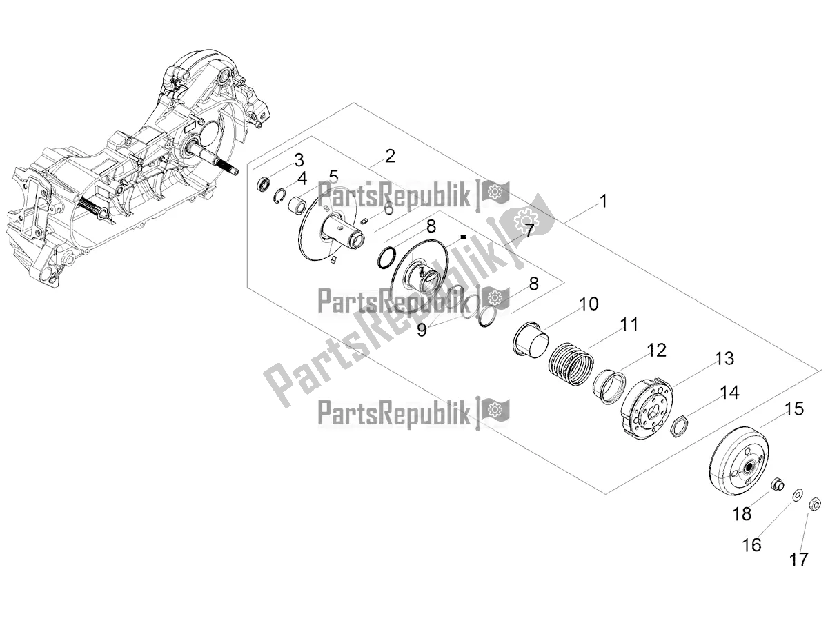 All parts for the Clutch of the Aprilia SXR 50 4T 3V E5 HE NEW Comfort 2021