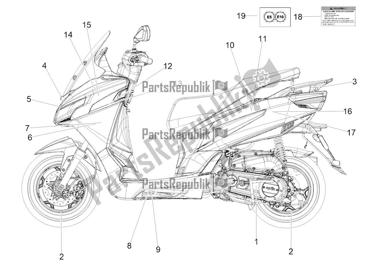 Alle onderdelen voor de Sticker van de Aprilia SXR 50 4T 3V E5 HE NEW Comfort 2021