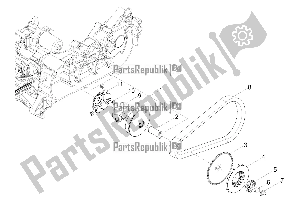 Tutte le parti per il Semipuleggia Assy., Guida del Aprilia SXR 50 4T 3V E5 HE NEW Comfort 2021