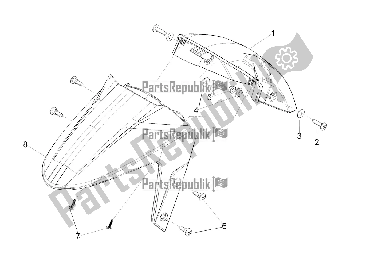 Todas as partes de Pilar-guarda-lamas Dianteiro do Aprilia SXR 50 4T 3V E5 HE NEW Comfort 2022