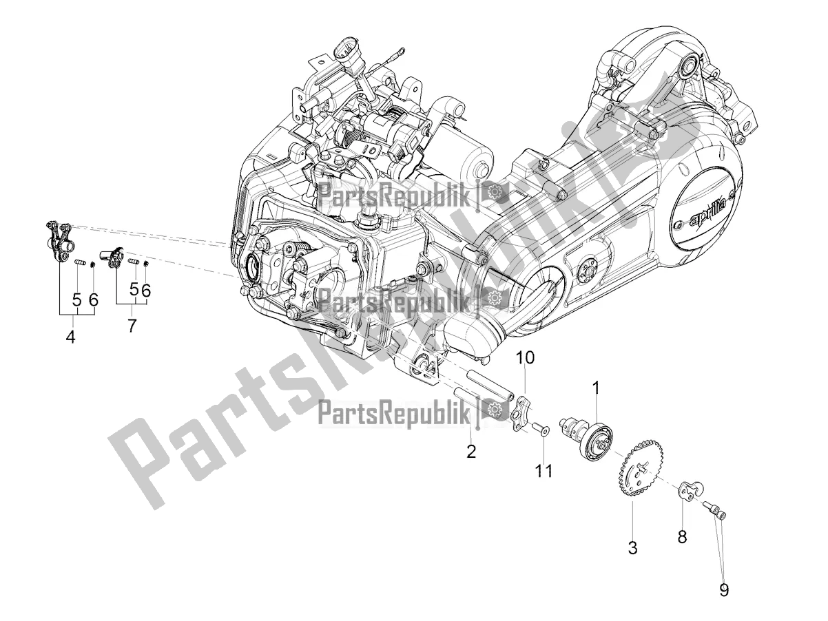 All parts for the Rocking Levers Support Unit of the Aprilia SXR 50 4T 3V E5 HE NEW Comfort 2022