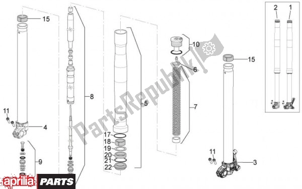 Alle onderdelen voor de Voorvork Marzocchi van de Aprilia SXV 47 450 2009 - 2011