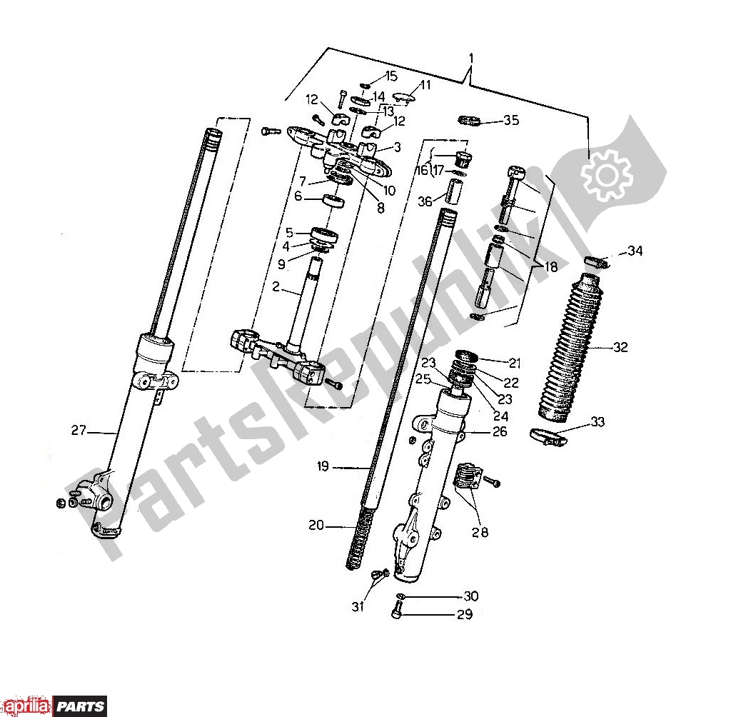 All parts for the Front Fork of the Aprilia Tuareg 254 125 1987
