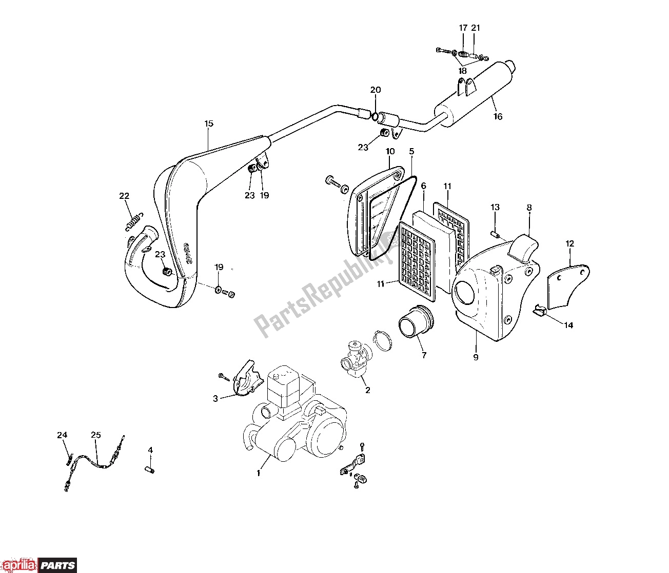 Tutte le parti per il Exhaust del Aprilia Tuareg 255 125 1988