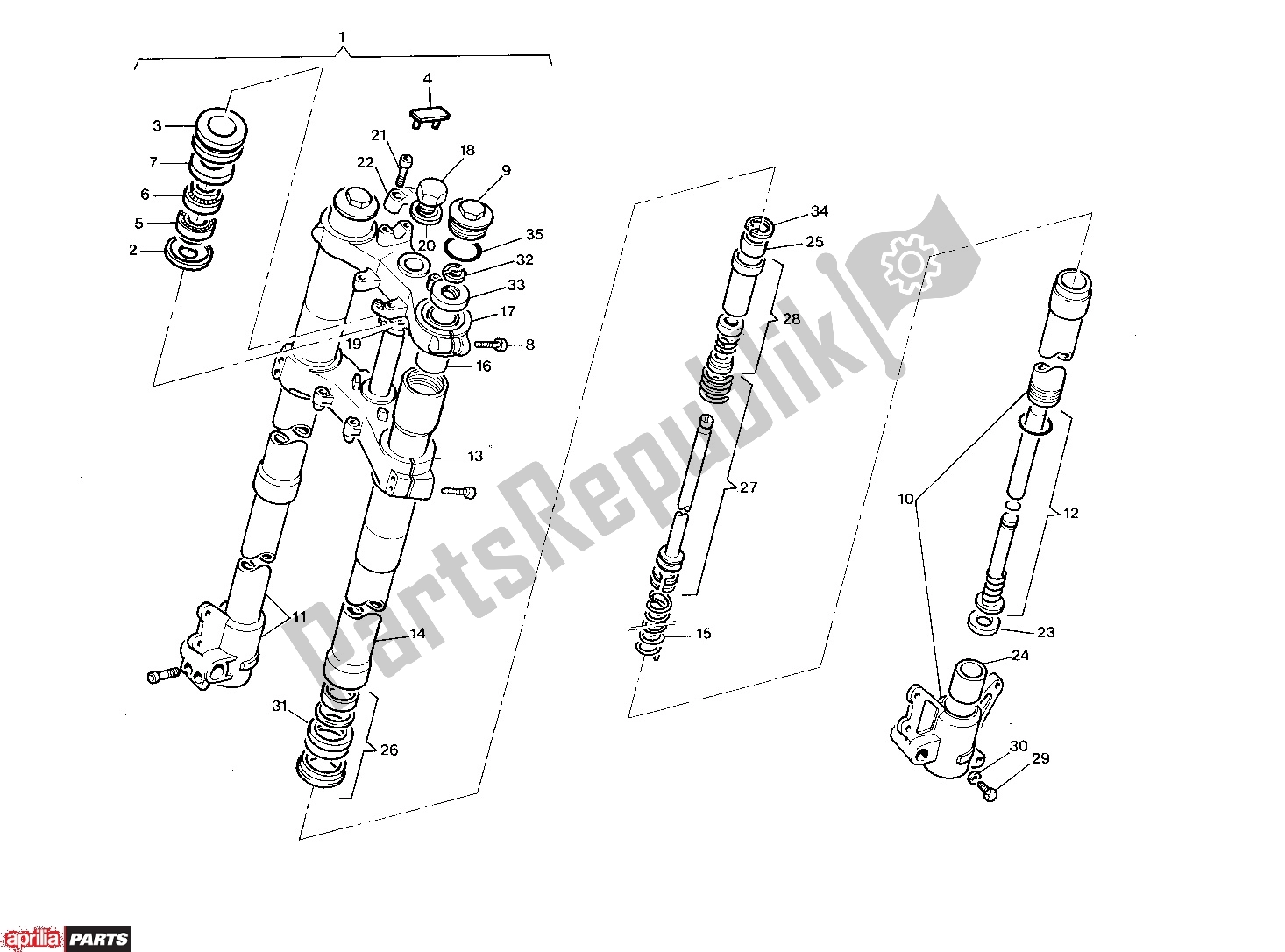 Alle onderdelen voor de Front Fork van de Aprilia Tuareg 255 125 1988