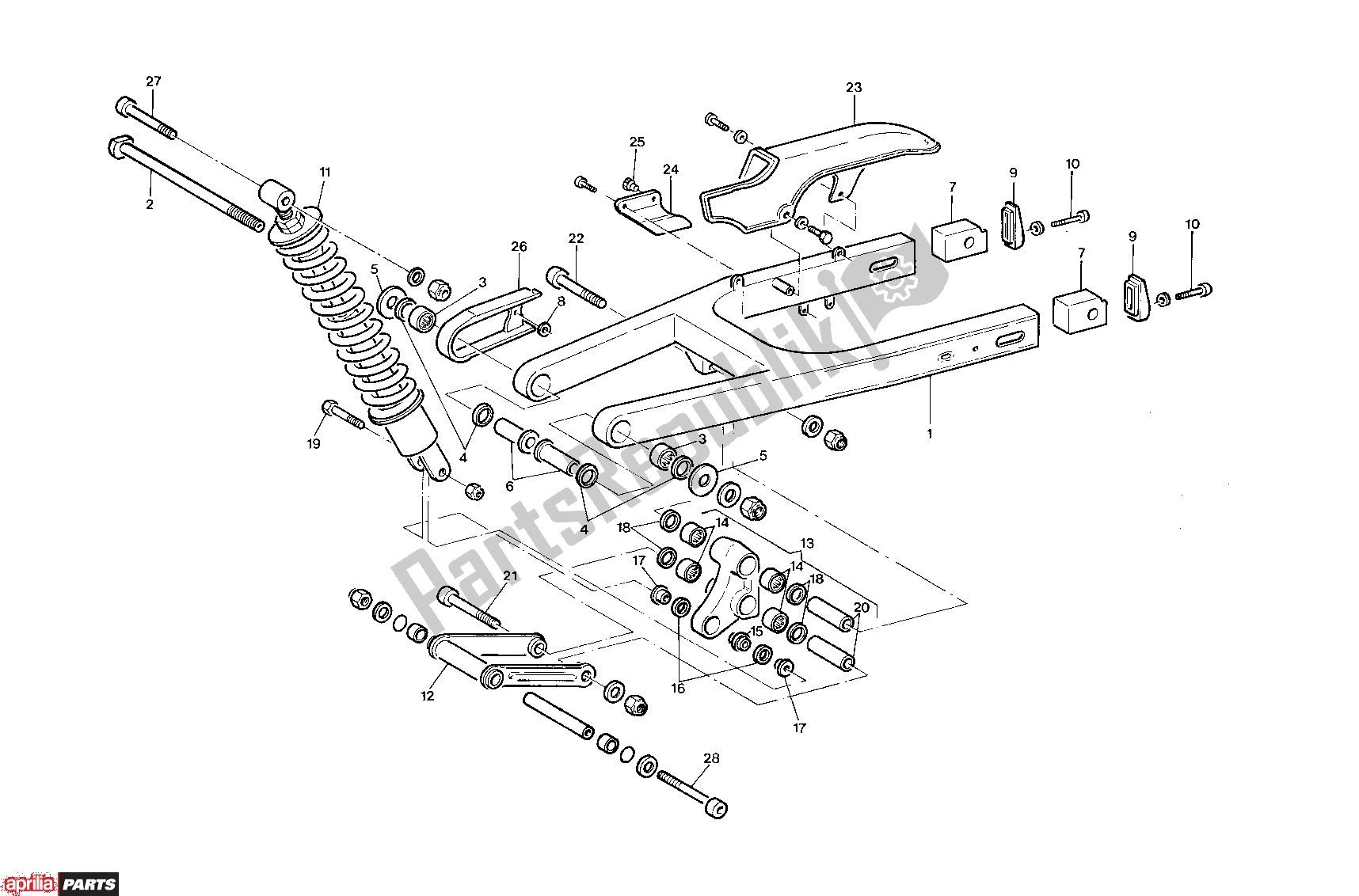 All parts for the Rear Swing of the Aprilia Tuareg 255 125 1988