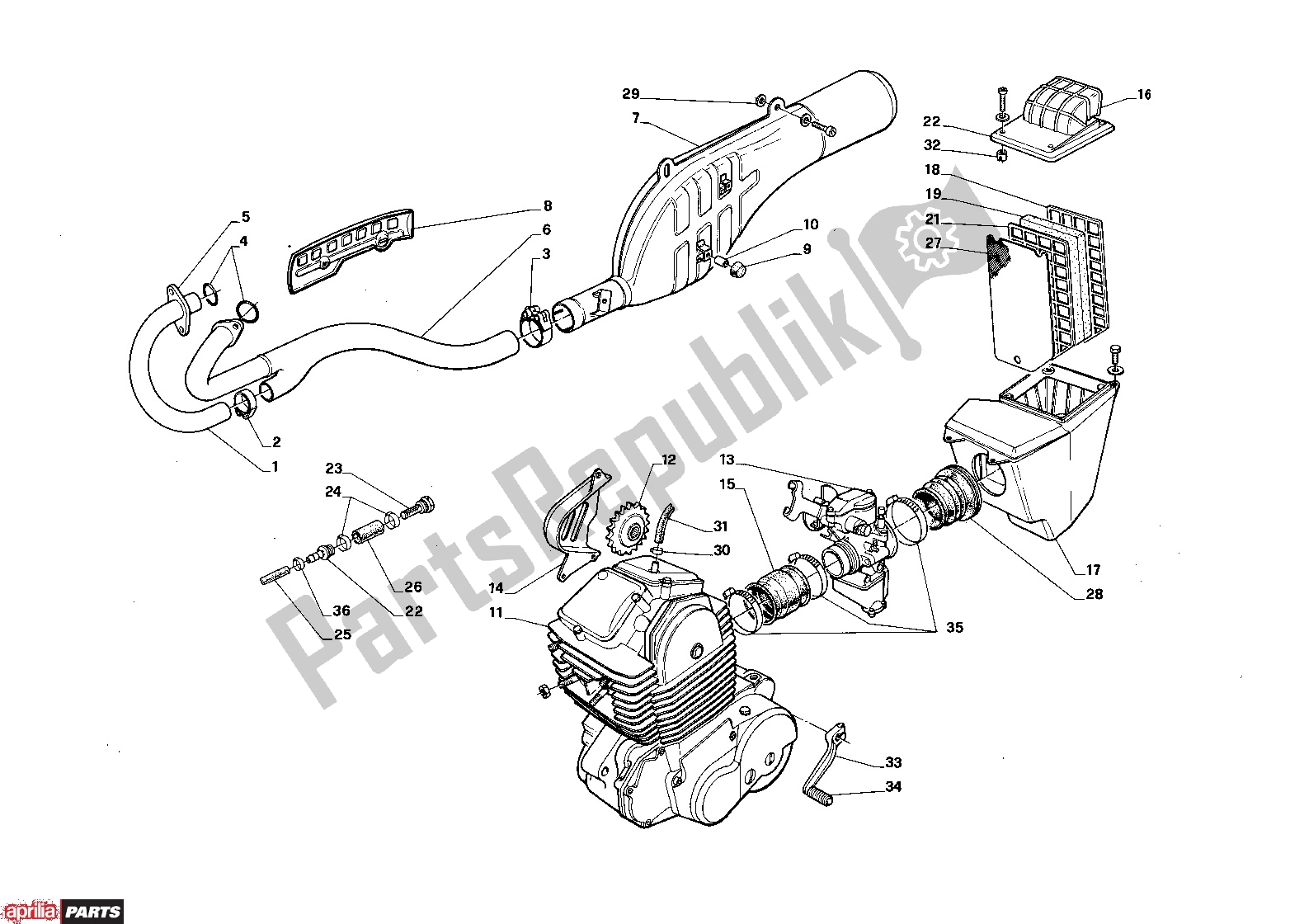 Toutes les pièces pour le Exhaust du Aprilia Tuareg 350 / 600 253 1988