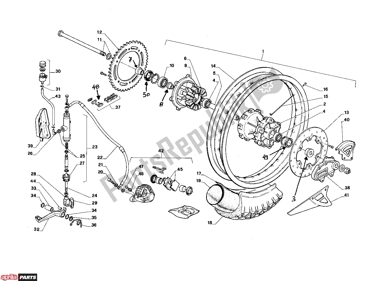 Toutes les pièces pour le Rear Wheel du Aprilia Tuareg 350 / 600 253 1988