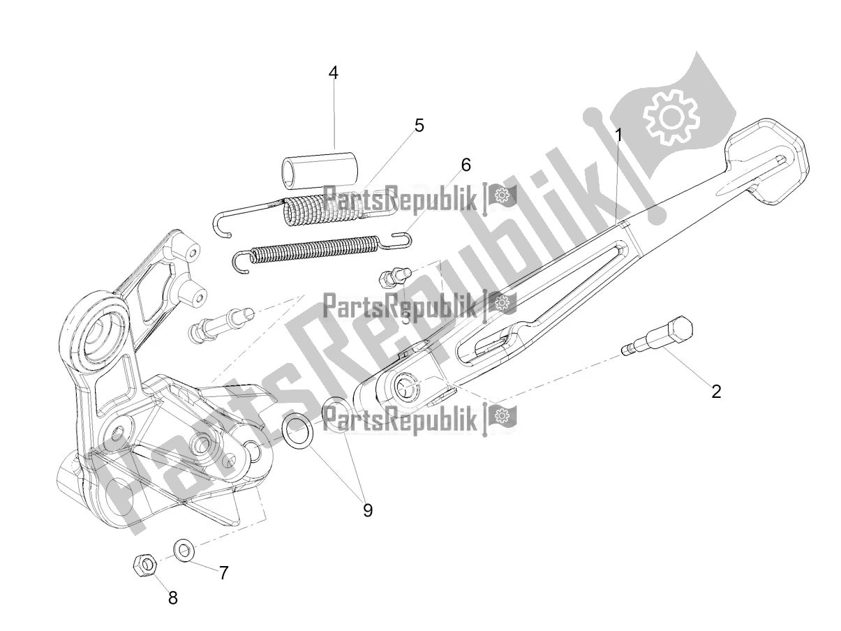 All parts for the Central Stand of the Aprilia Tuareg 660 ABS 2021