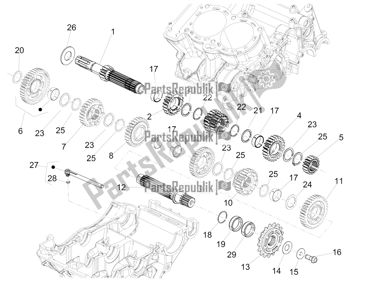 All parts for the Gear Box - Gear Assembly of the Aprilia Tuareg 660 ABS 2021