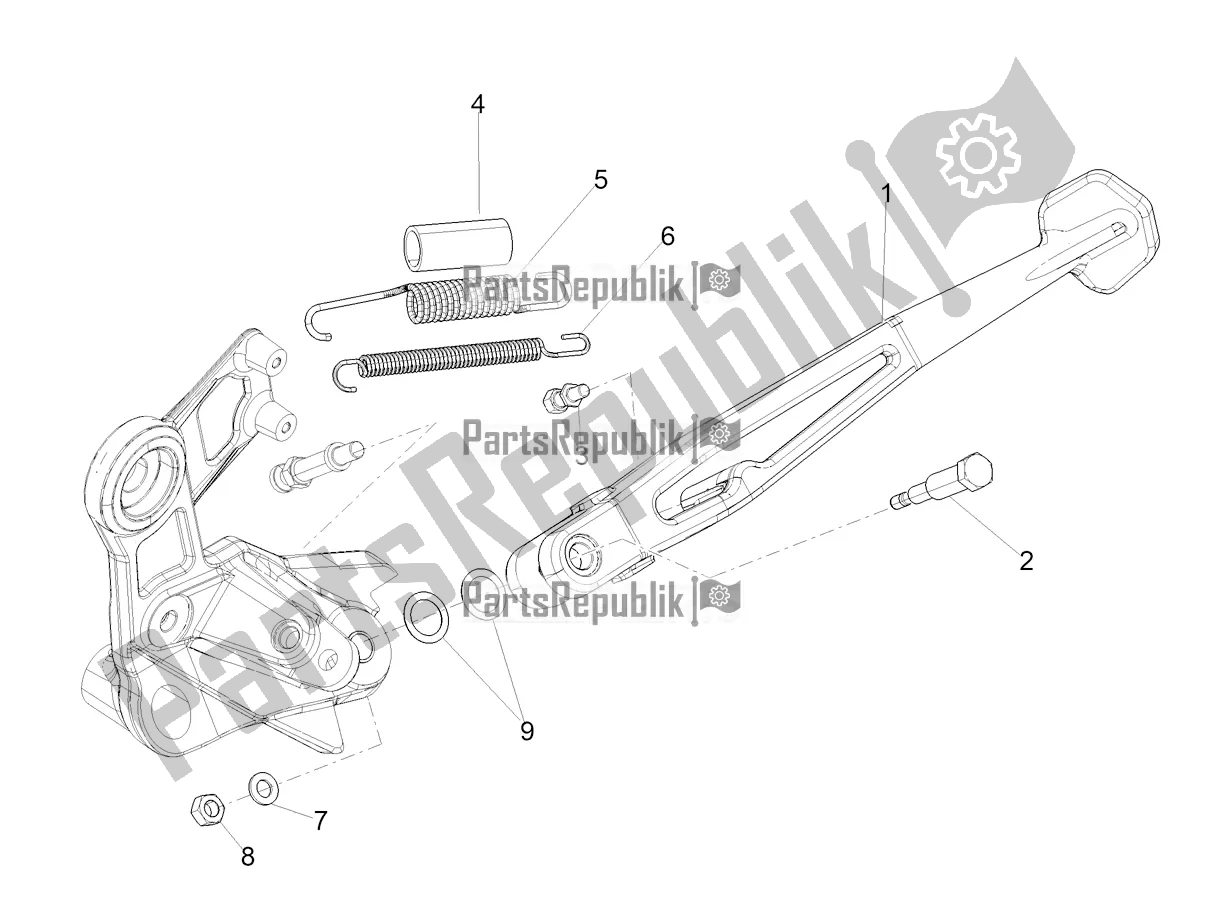 All parts for the Central Stand of the Aprilia Tuareg 660 ABS 2022