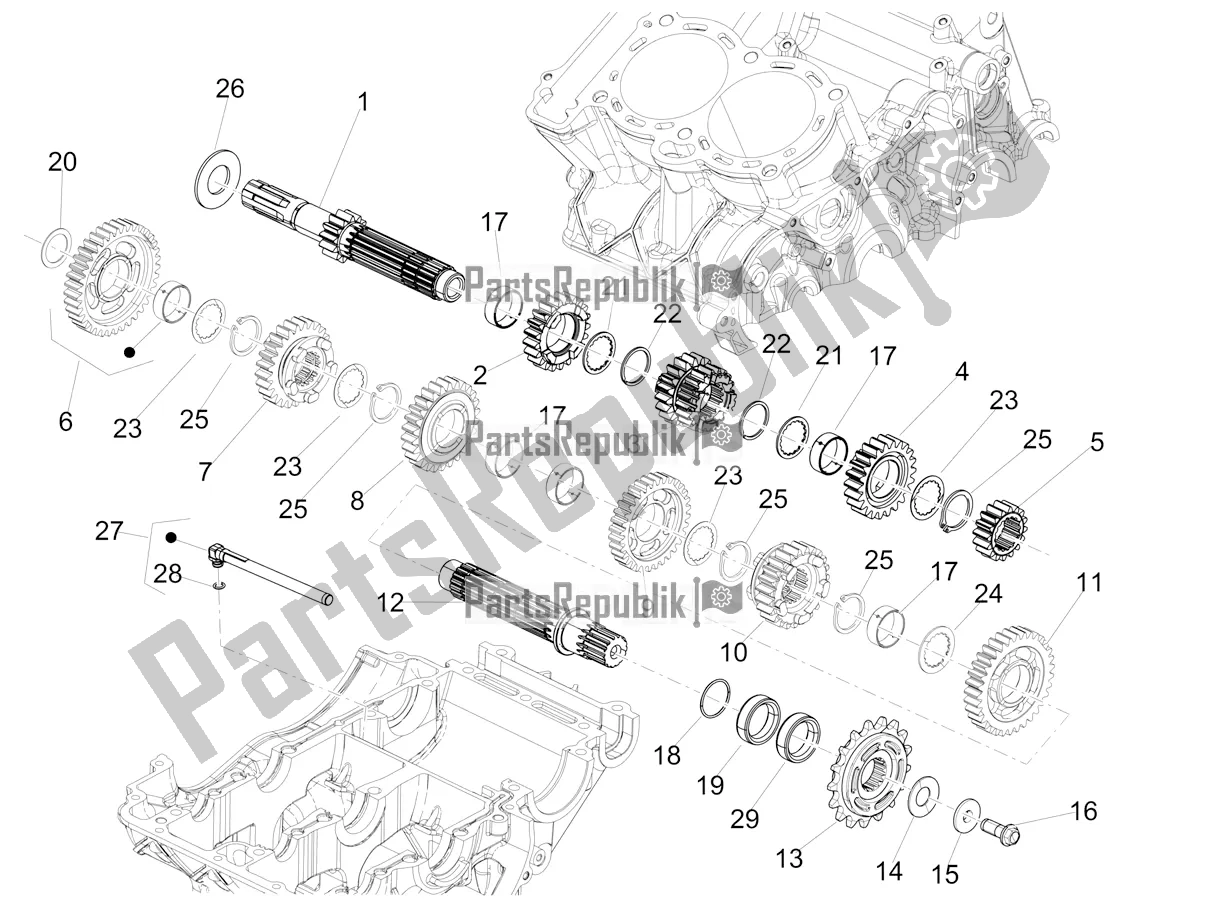 All parts for the Gear Box - Gear Assembly of the Aprilia Tuareg 660 ABS 2022