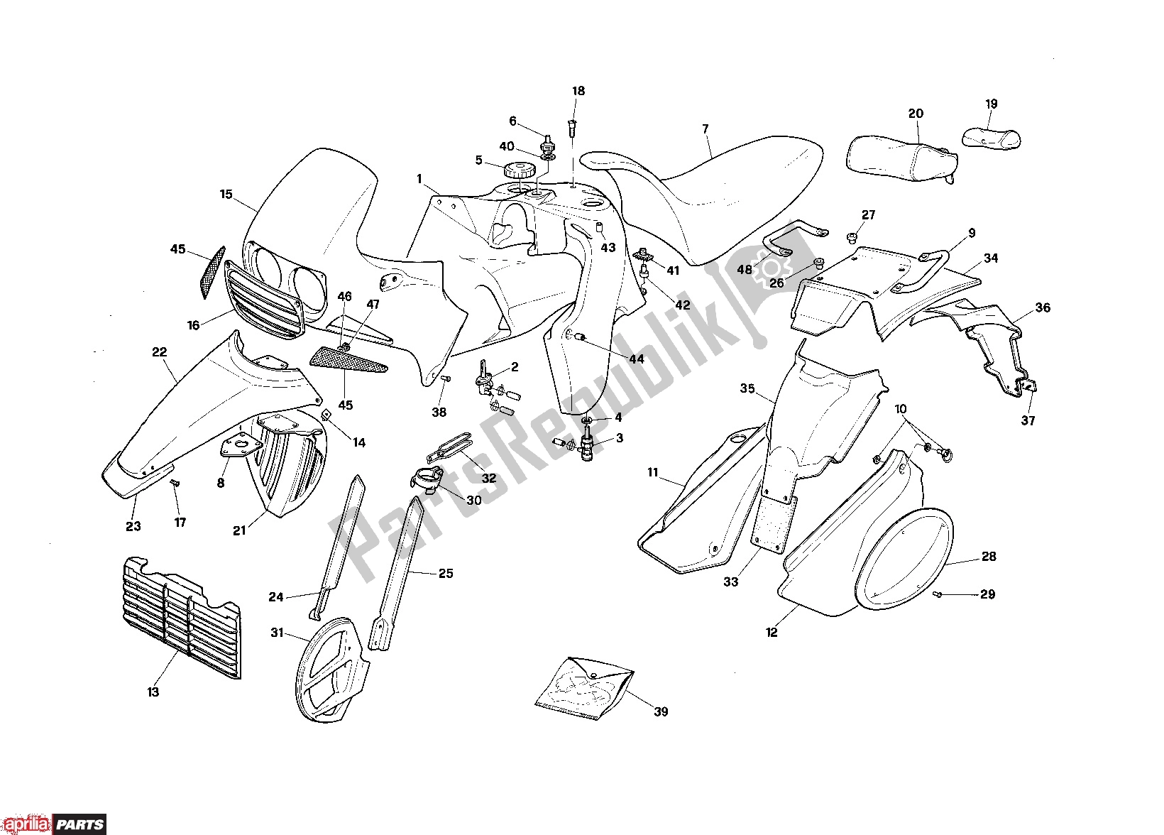 Tutte le parti per il Body del Aprilia Tuareg Rally 100 125 1989 - 1990