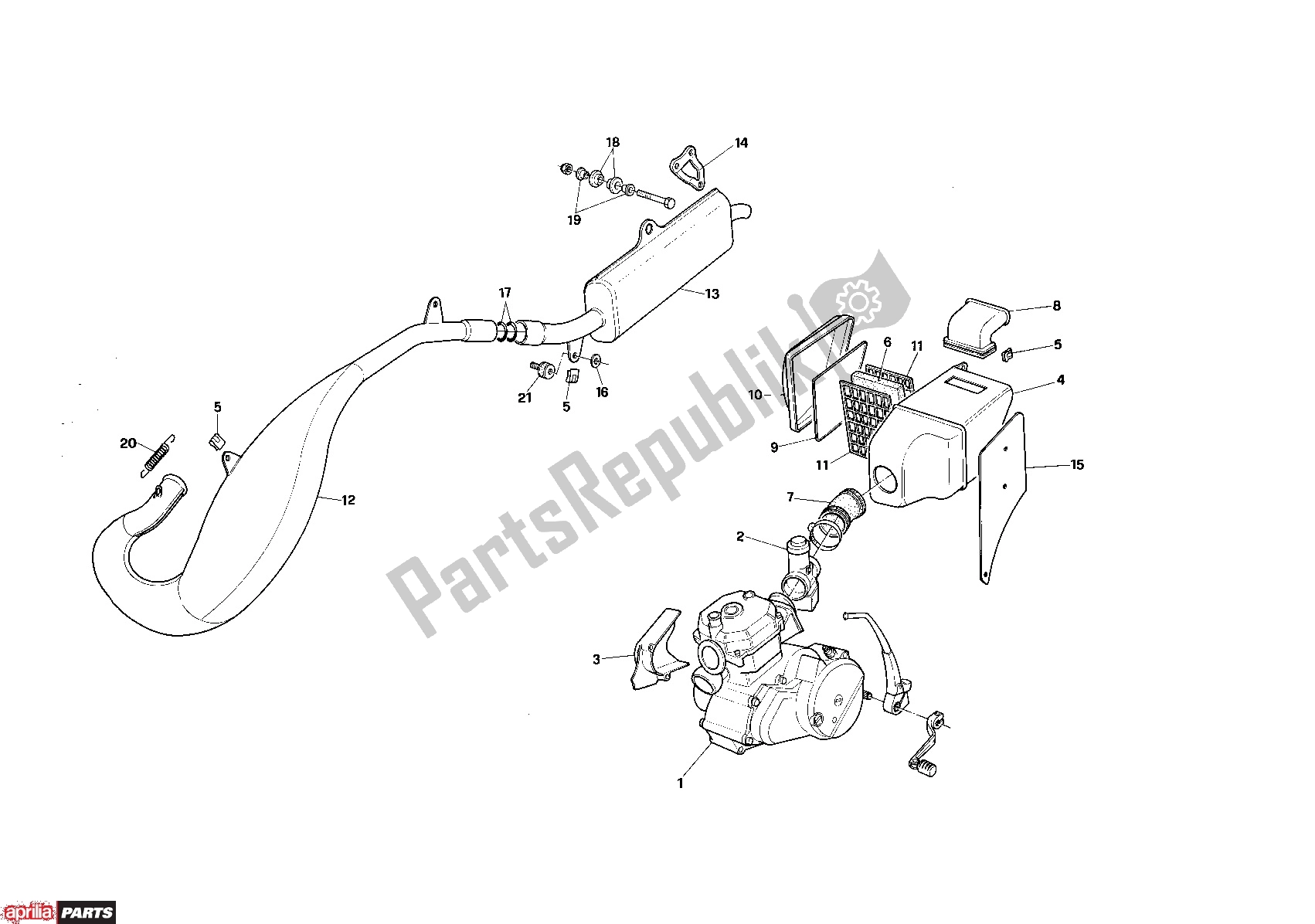 Alle Teile für das Exhaust des Aprilia Tuareg Rally 100 125 1989 - 1990