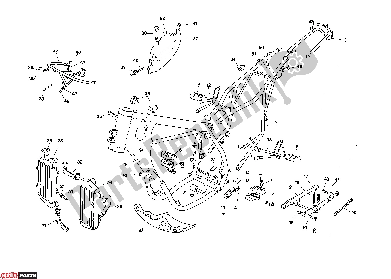 All parts for the Frame of the Aprilia Tuareg Rally 100 125 1989 - 1990