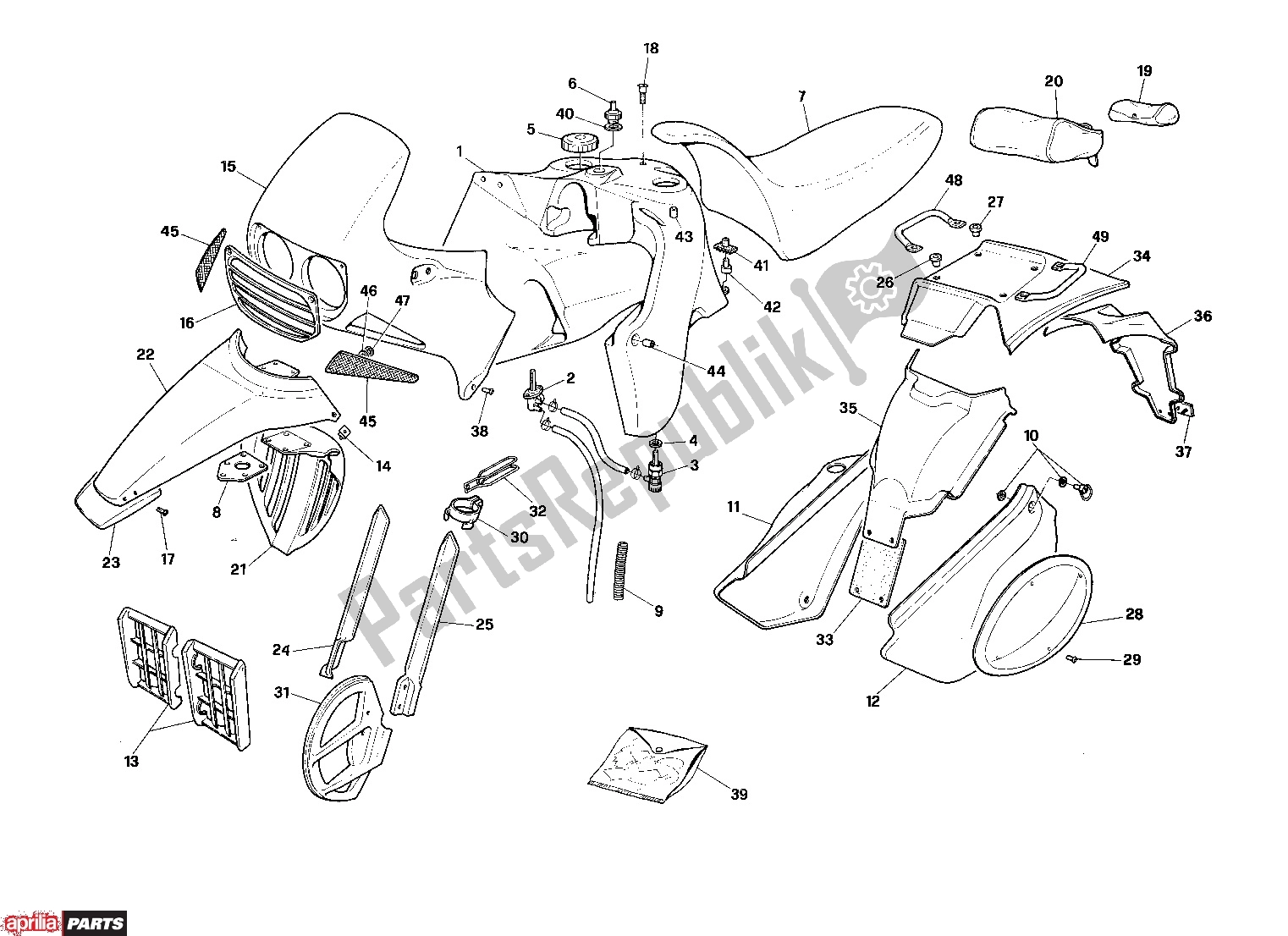 Todas as partes de Body do Aprilia Tuareg Rally 105 125 1989 - 1992