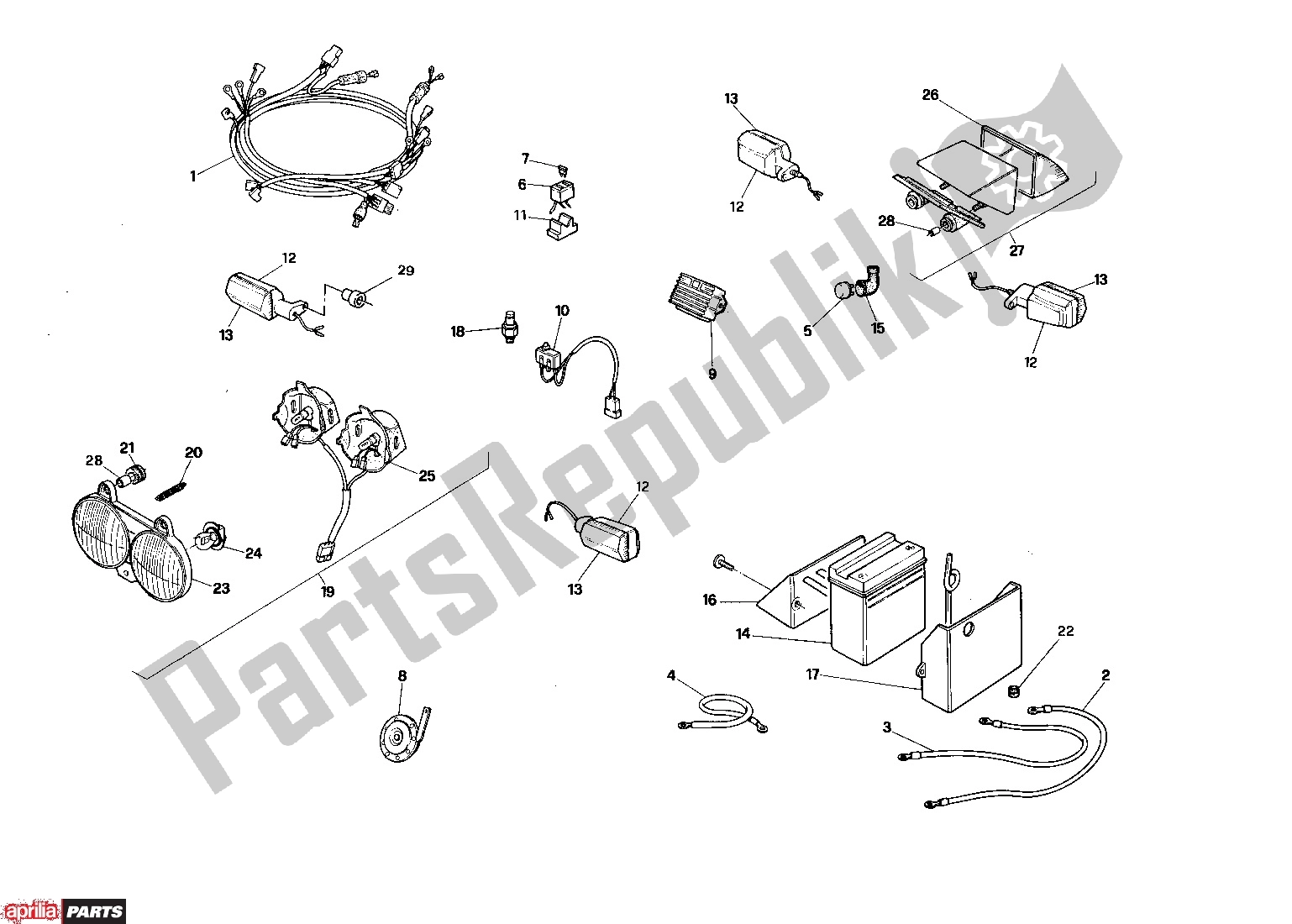 All parts for the Electric of the Aprilia Tuareg Rally 105 125 1989 - 1992