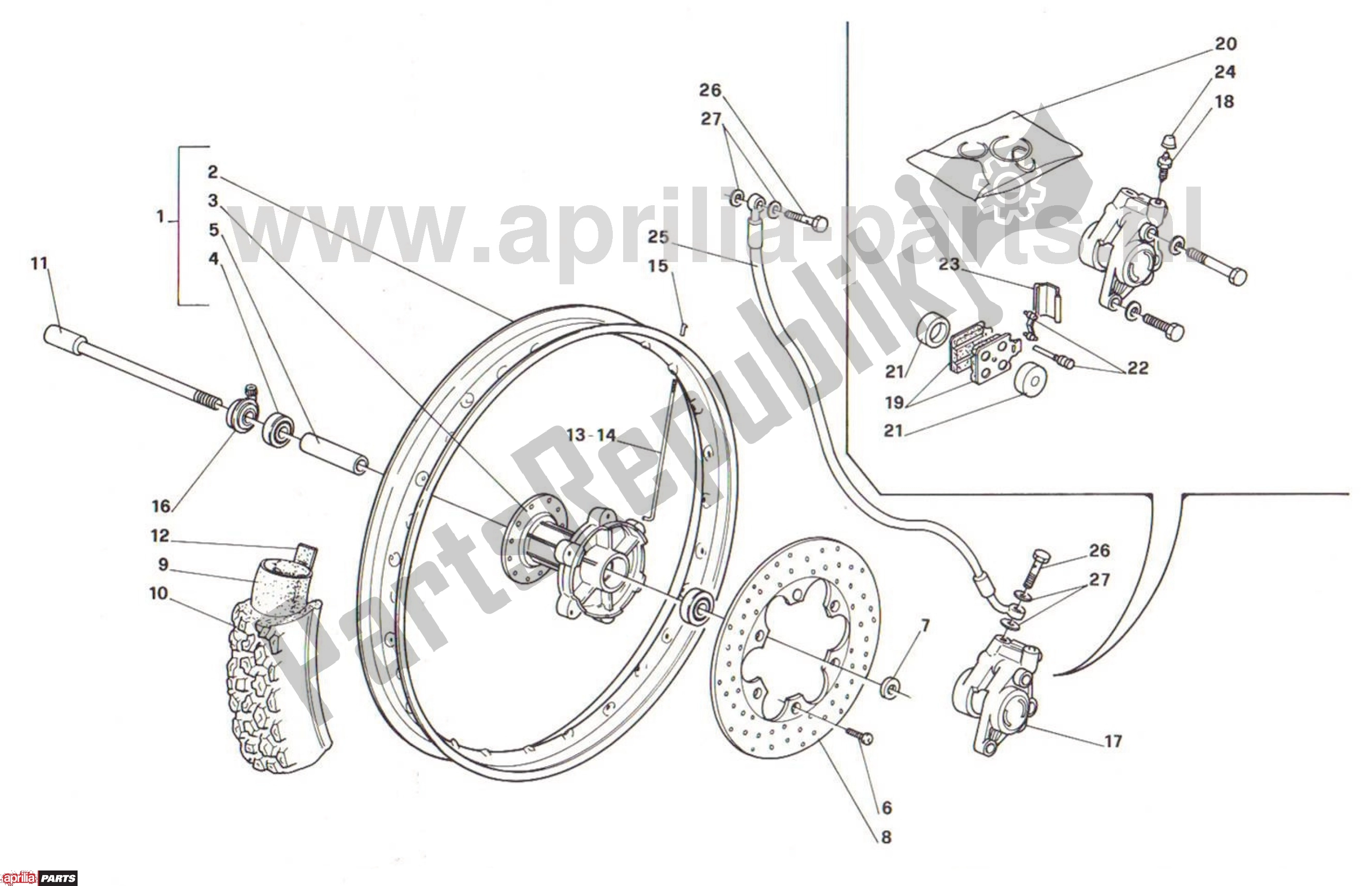 All parts for the Front Wheel of the Aprilia Tuareg Rally 212 50 1990 - 1992