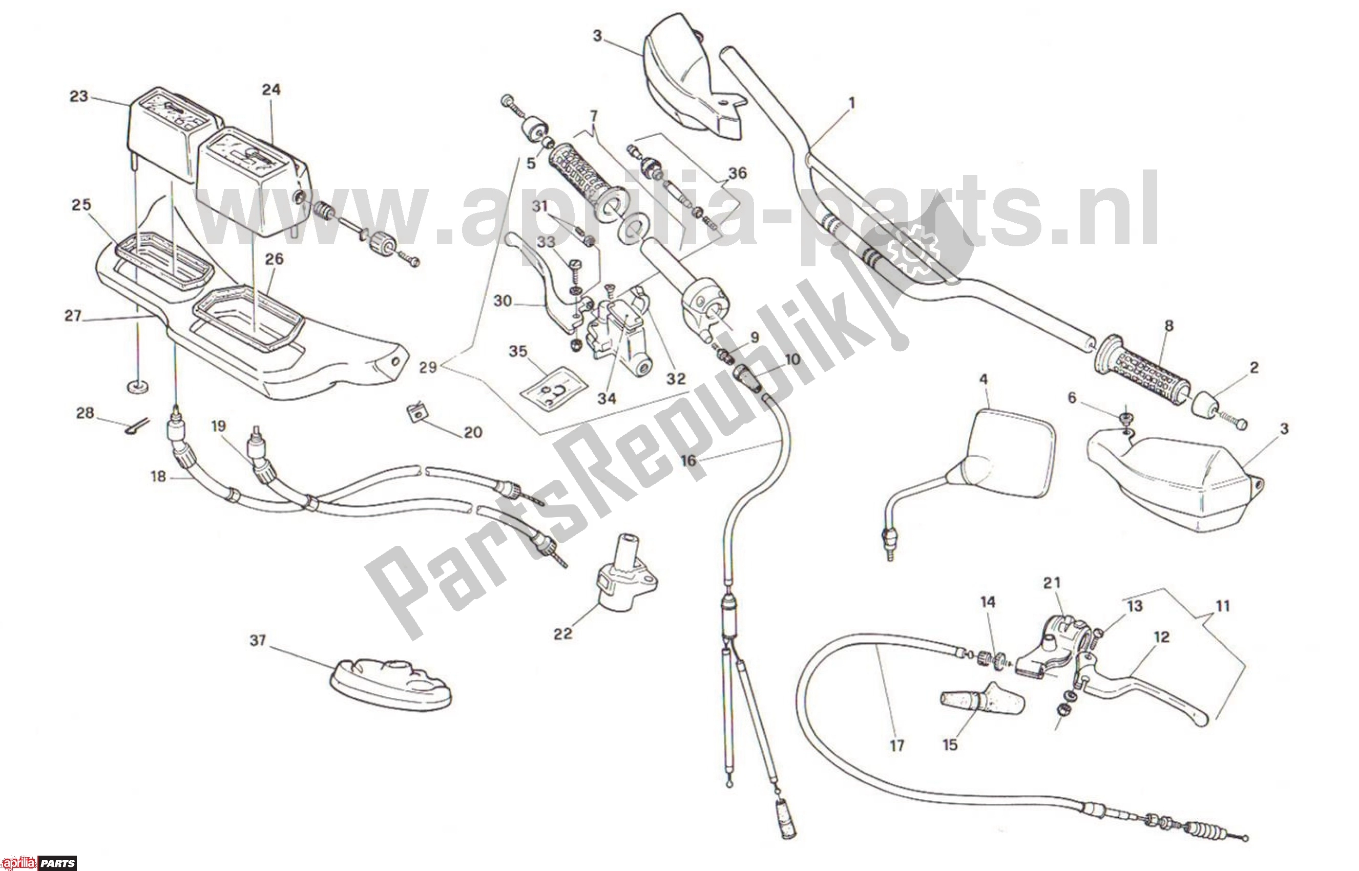 Alle onderdelen voor de Handle Bars van de Aprilia Tuareg Rally 212 50 1990 - 1992