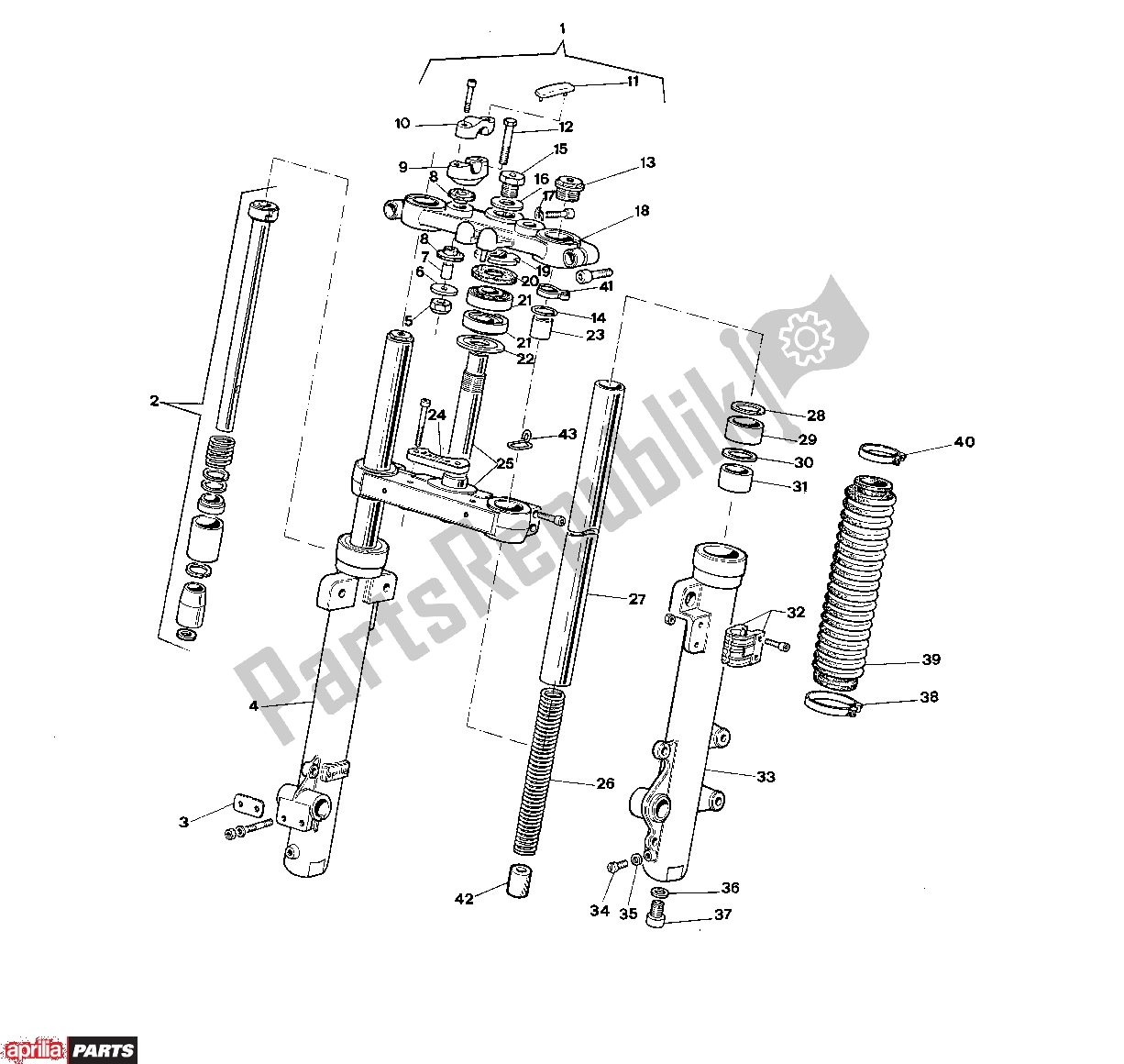 All parts for the Front Fork of the Aprilia Tuareg Wind 252 350 1986 - 1988