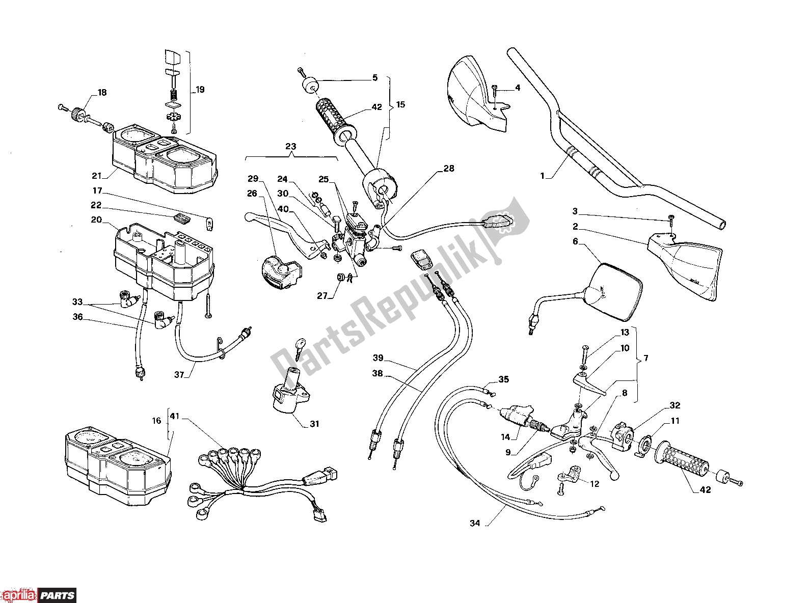 Wszystkie części do Handle Bars Aprilia Tuareg Wind 256 600 1989 - 1990