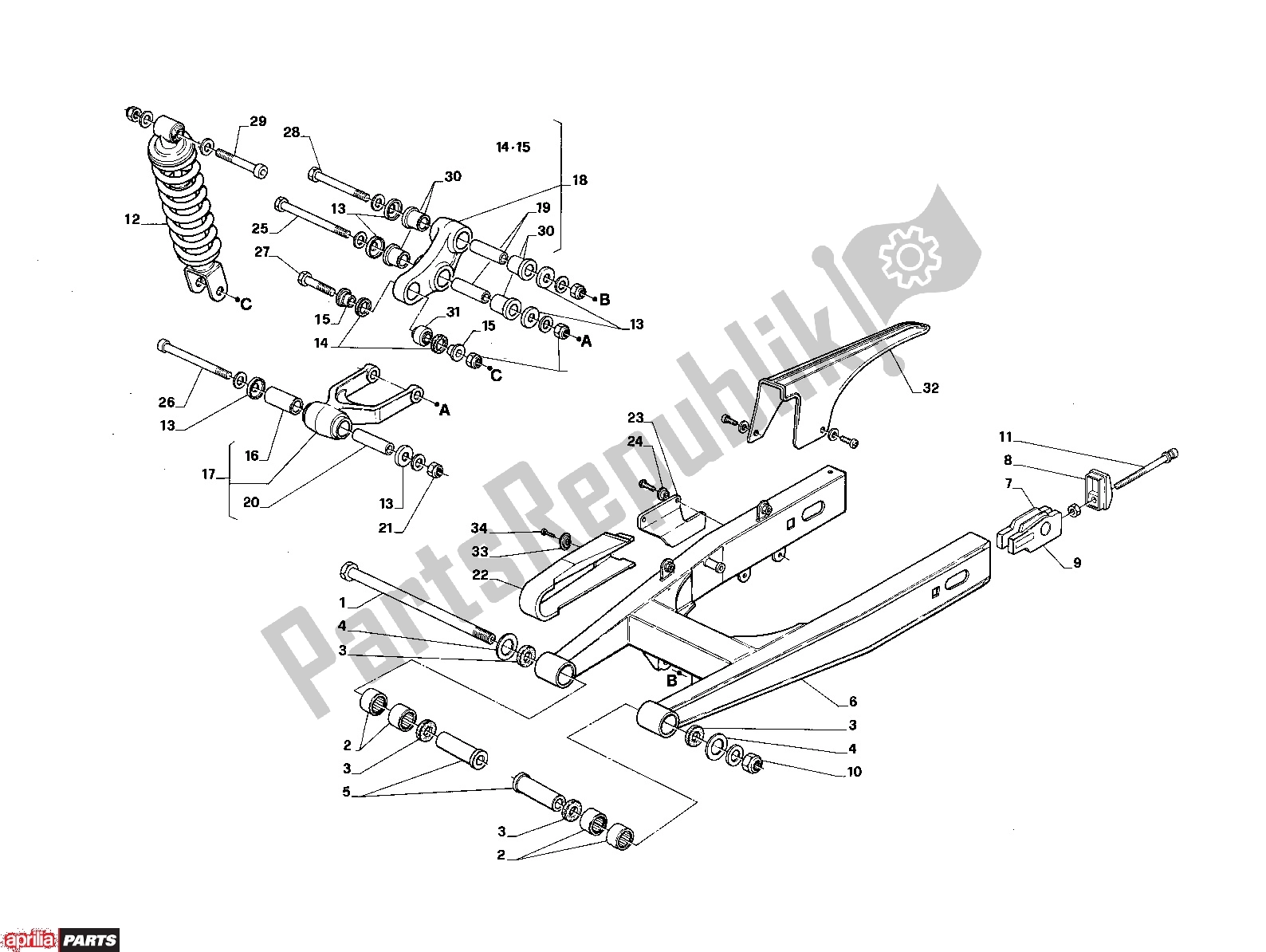 Todas as partes de Rear Swing do Aprilia Tuareg Wind 256 600 1989 - 1990