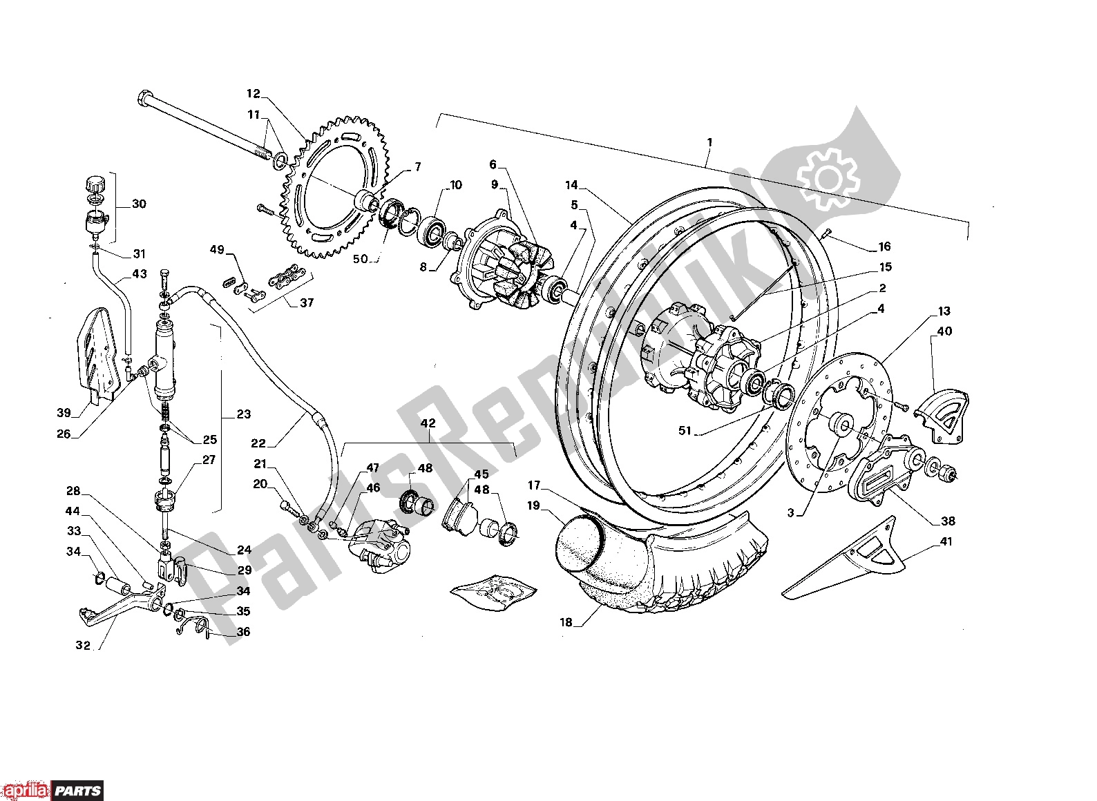 All parts for the Rear Wheel of the Aprilia Tuareg Wind 256 600 1989 - 1990